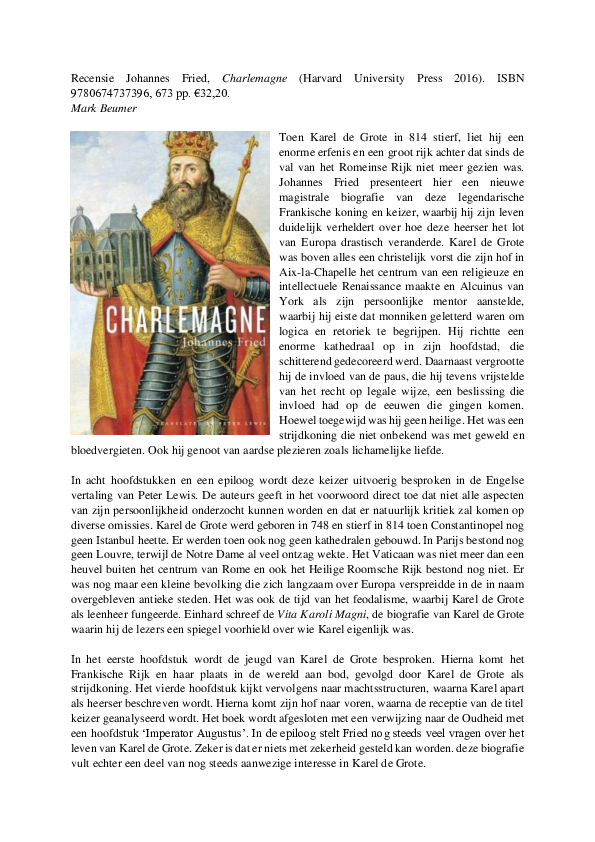 (PDF) Recensie Johannes Fried, Charlemagne (Harvard University Press