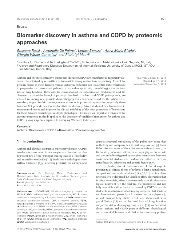 (PDF) Biomarker discovery in asthma and COPD by proteomic approaches