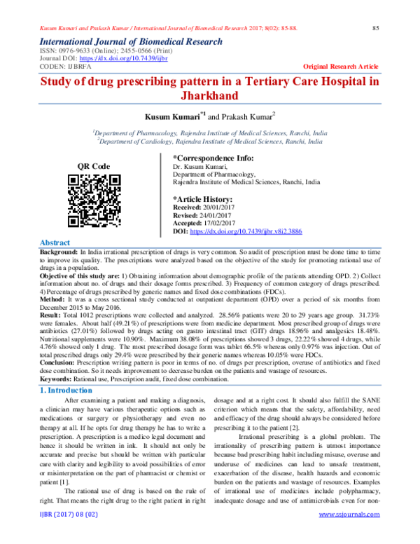 (PDF) Study of drug prescribing pattern in a Tertiary Care Hospital in ...
