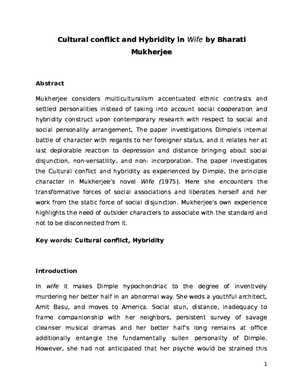 thesis on bharati mukherjees wife