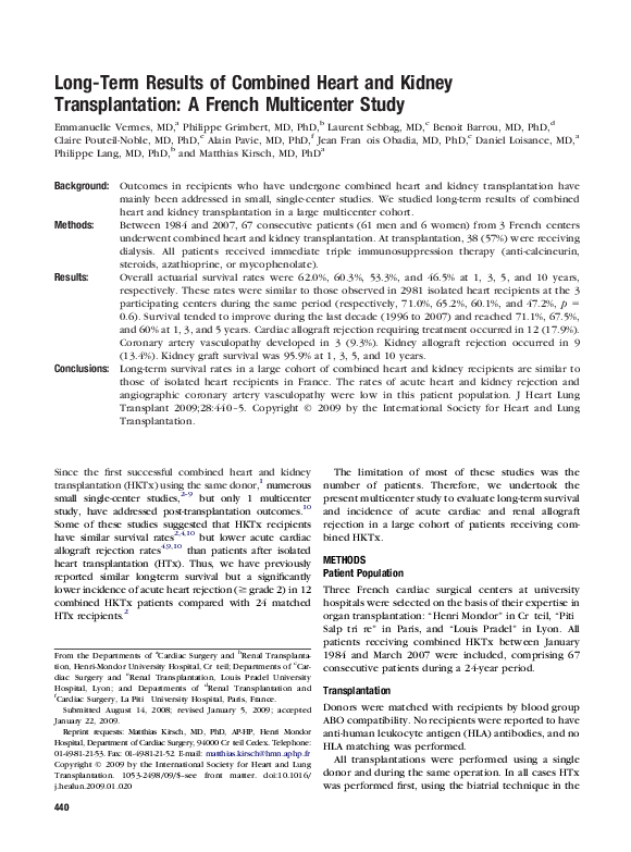 (PDF) LongTerm Results of Combined Heart and Kidney Transplantation A