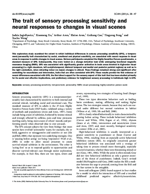 (PDF) The trait of sensory processing sensitivity and neural responses ...