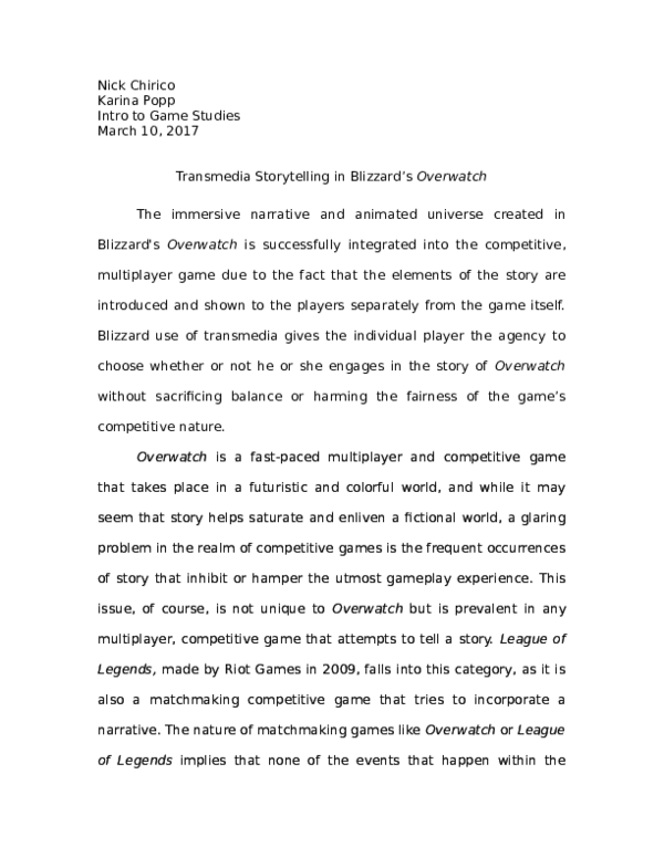 (DOC) How Transmedia Storytelling Compliments the Purity of Gameplay in ...