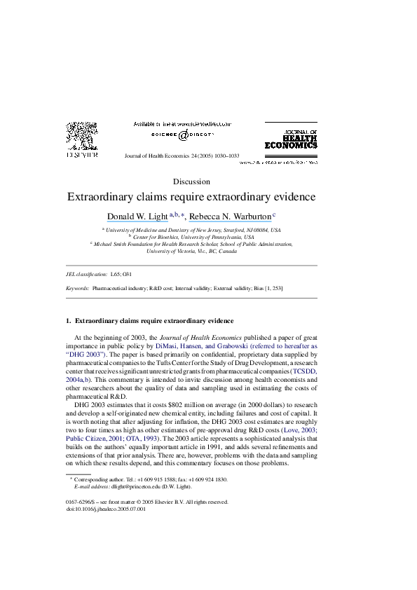 (PDF) Extraordinary claims require extraordinary evidence