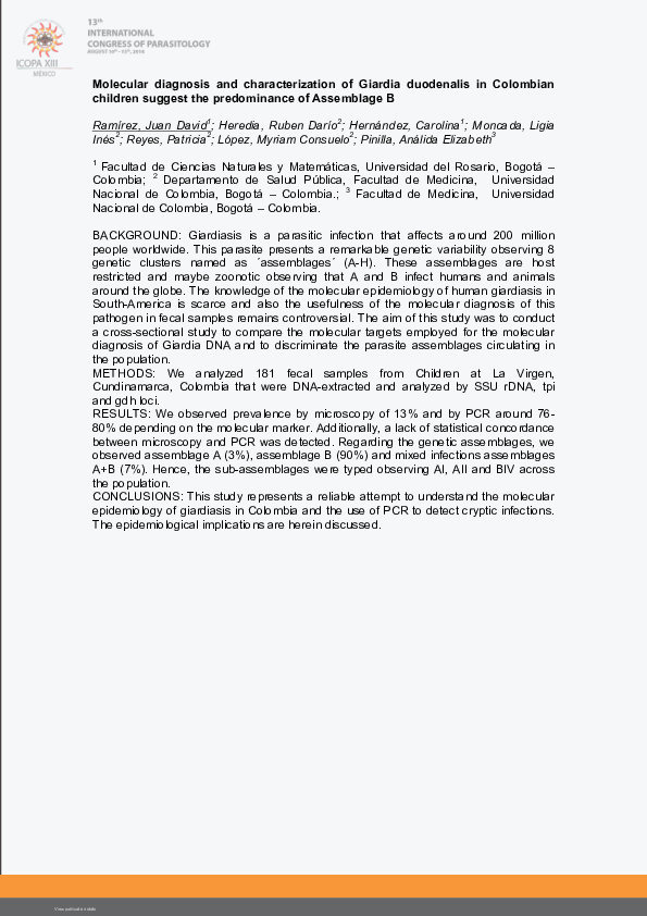 (PDF) Molecular diagnosis and characterization of Giardia duodenalis in ...