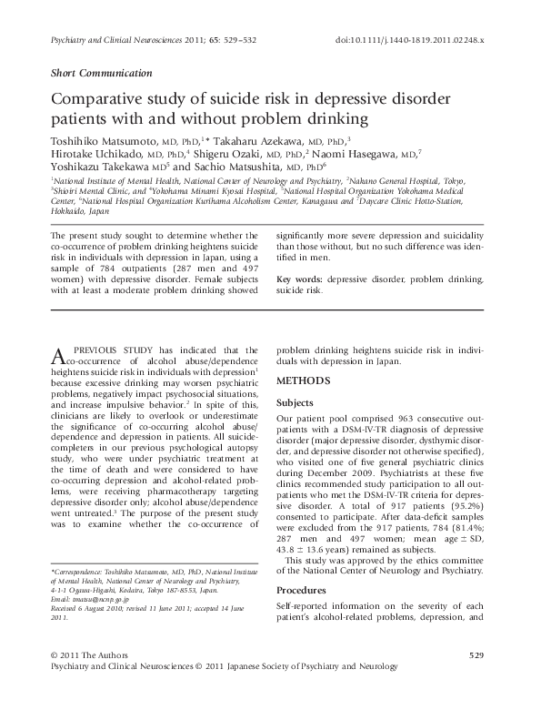 (PDF) Comparative study of suicide risk in depressive disorder patients ...