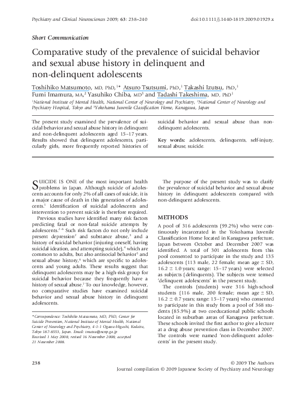 (PDF) Comparative study of the prevalence of suicidal behavior and ...