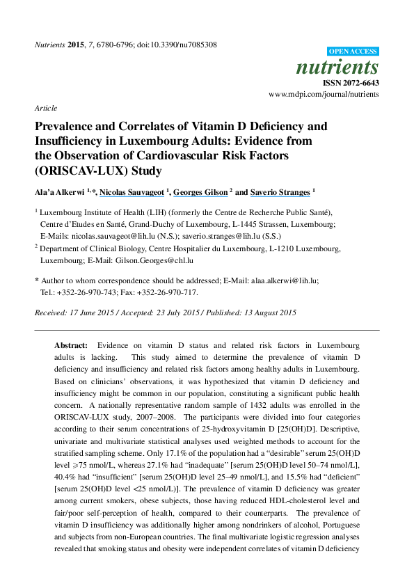 (PDF) Prevalence and Correlates of Vitamin D Deficiency and ...