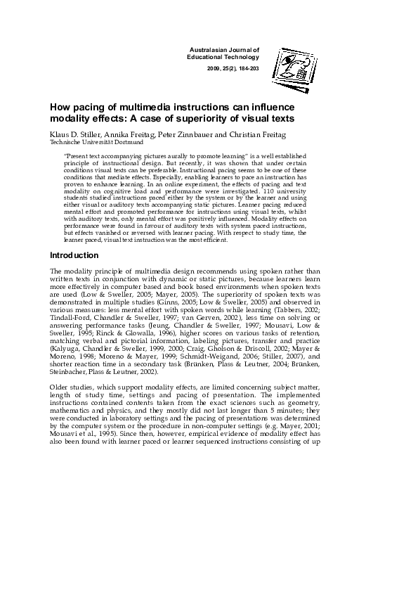 (PDF) How pacing of multimedia instructions can influence modality ...