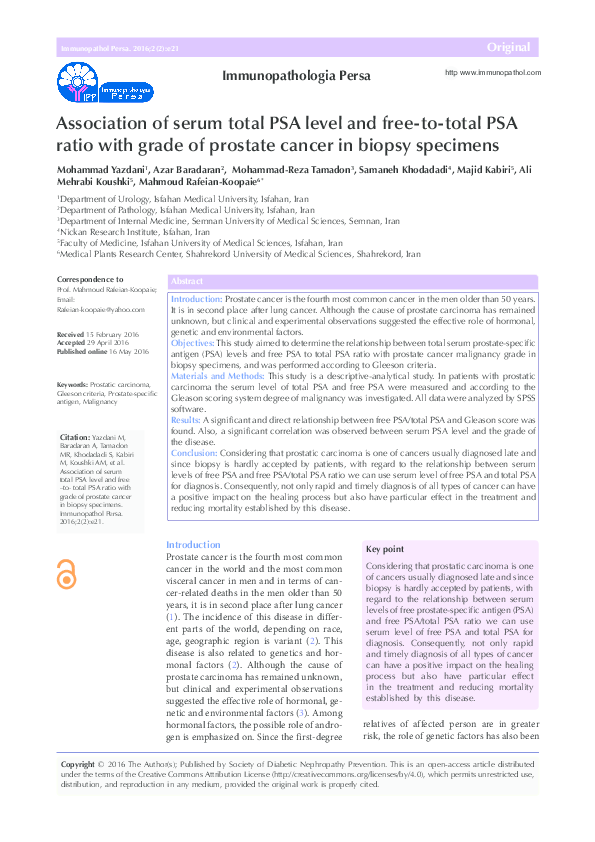 (PDF) Association of serum total PSA level and free-to-total PSA ratio ...