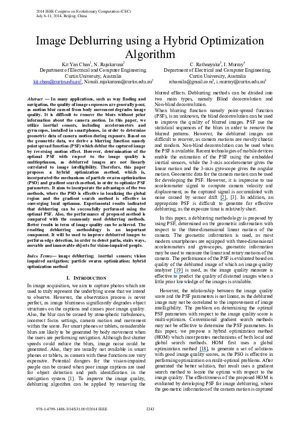 (PDF) Image deblurring using a hybrid optimization algorithm