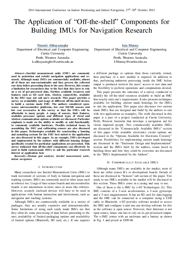 (PDF) The Application of “Offtheshelf” Components for Building IMUs