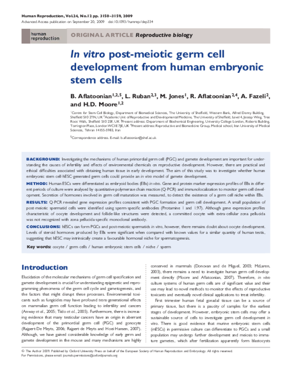 (PDF) In vitro post-meiotic germ cell development from human embryonic ...