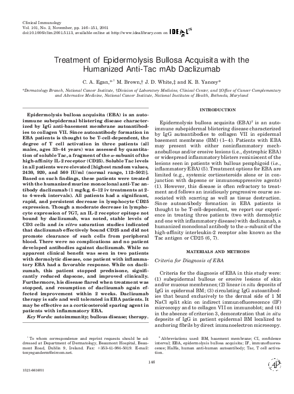 (PDF) Treatment of Epidermolysis Bullosa Acquisita with the Humanized ...