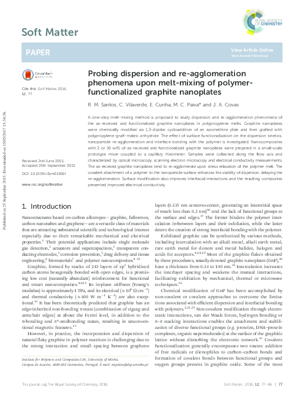 Probing dispersion and re-agglomeration phenomena upon melt-mixing of polymer- functionalized graphite nanoplates