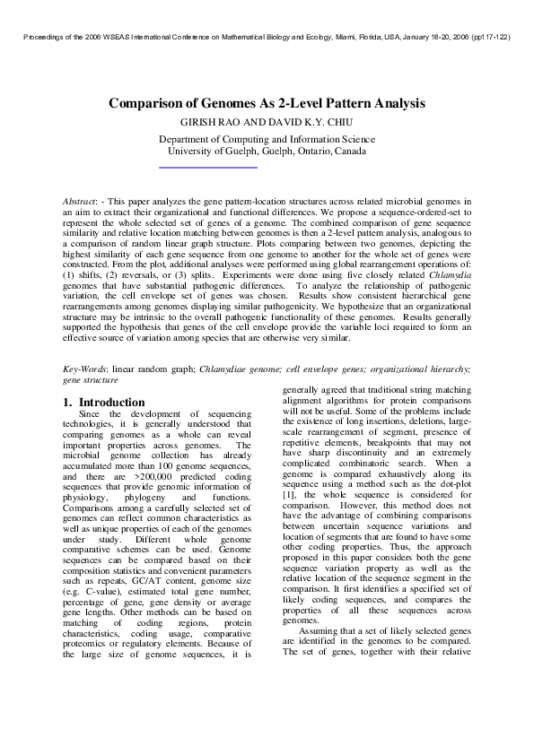(PDF) Comparison of Genomes As 2-Level Pattern Analysis