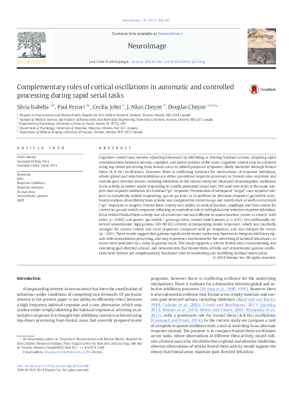 (PDF) Complementary roles of cortical oscillations in automatic and ...