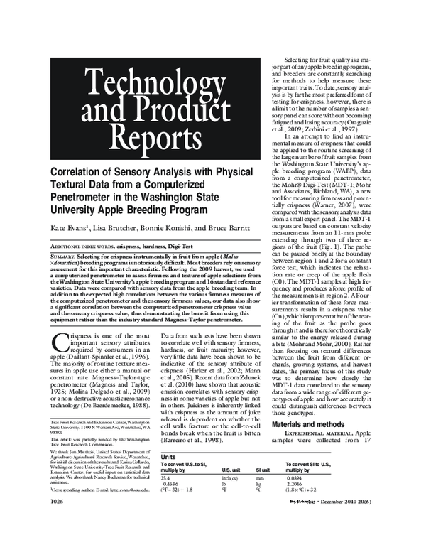 (PDF) Correlation of sensory analysis with physical textural data from