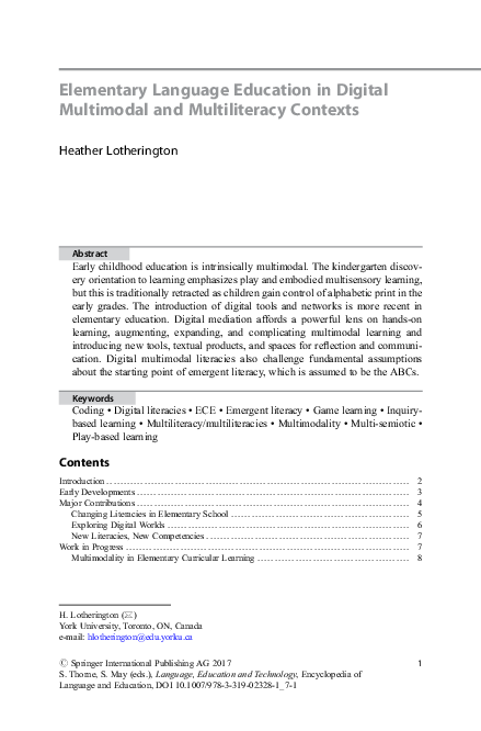 (PDF) Elementary Language Education in Digital Multimodal and ...