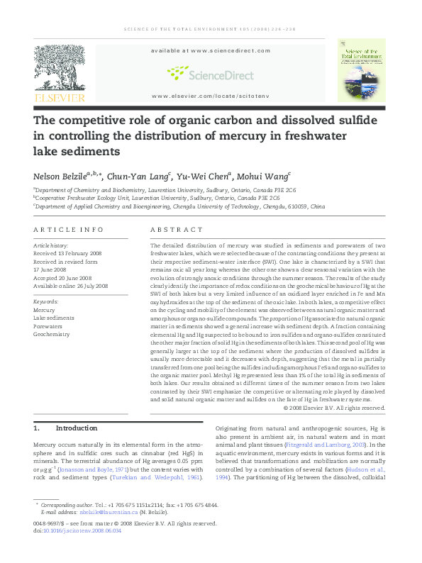 (PDF) The competitive role of organic carbon and dissolved sulfide in ...