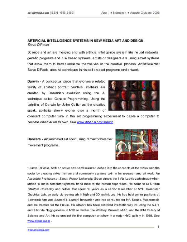 (PDF) Artificial intelligence systems in new media art and design