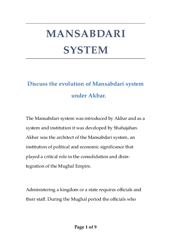 Main features of mansabdari system pdf image