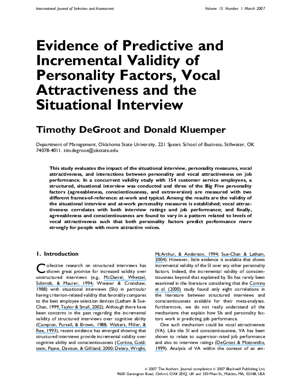 (PDF) Evidence of Predictive and Incremental Validity of Personality ...