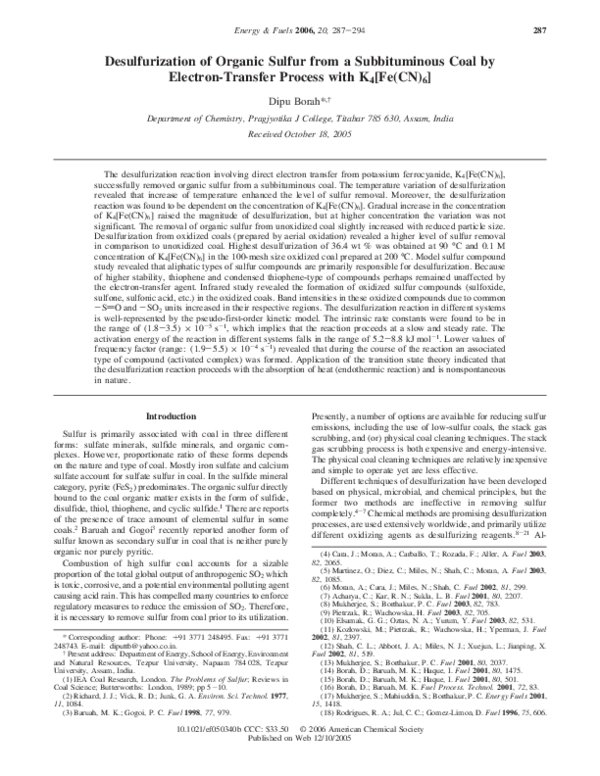 (PDF) Desulfurization of Organic Sulfur from a Subbituminous Coal by ...