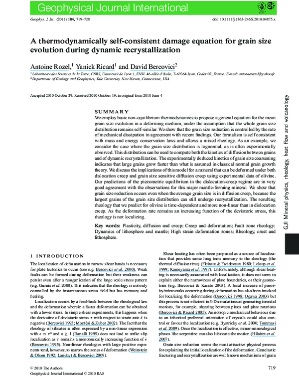 (PDF) A thermodynamically self-consistent damage equation for grain ...