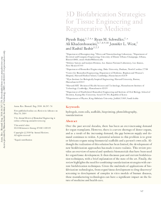 (PDF) 3D Biofabrication Strategies for Tissue Engineering and ...