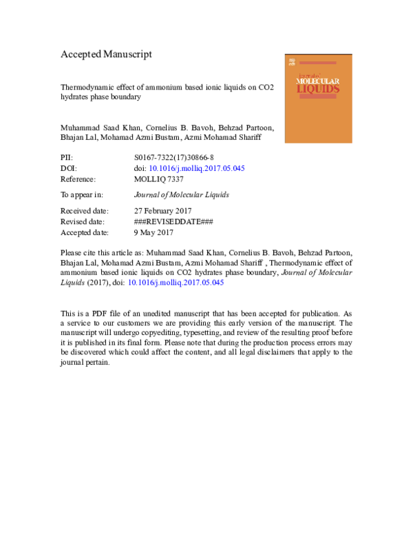 (PDF) Thermodynamic effect of ammonium based ionic liquids on CO2 ...