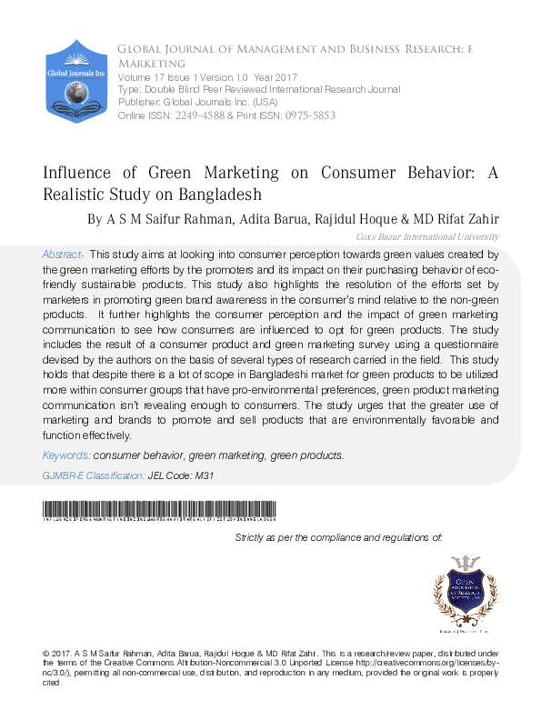 (PDF) Influence of Green Marketing on Consumer Behavior: A Realistic ...