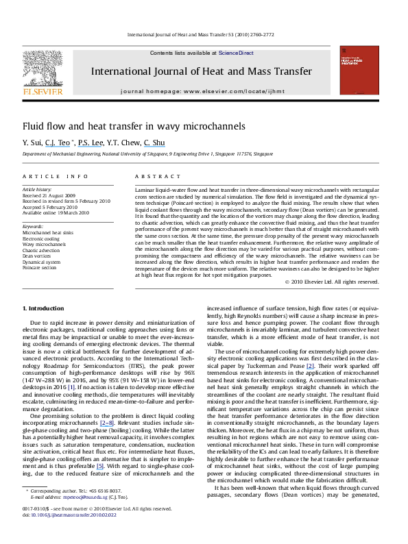 (PDF) Fluid flow and heat transfer in wavy microchannels