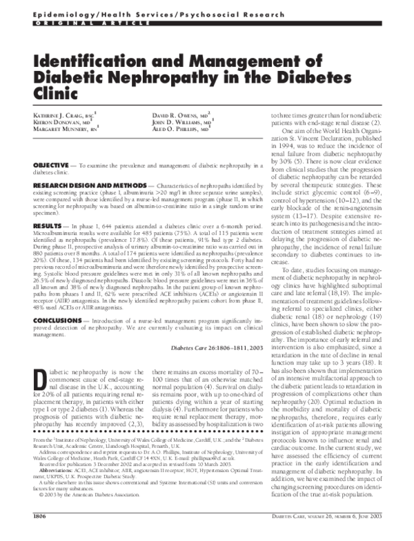 (PDF) Identification and Management of Diabetic Nephropathy in the ...