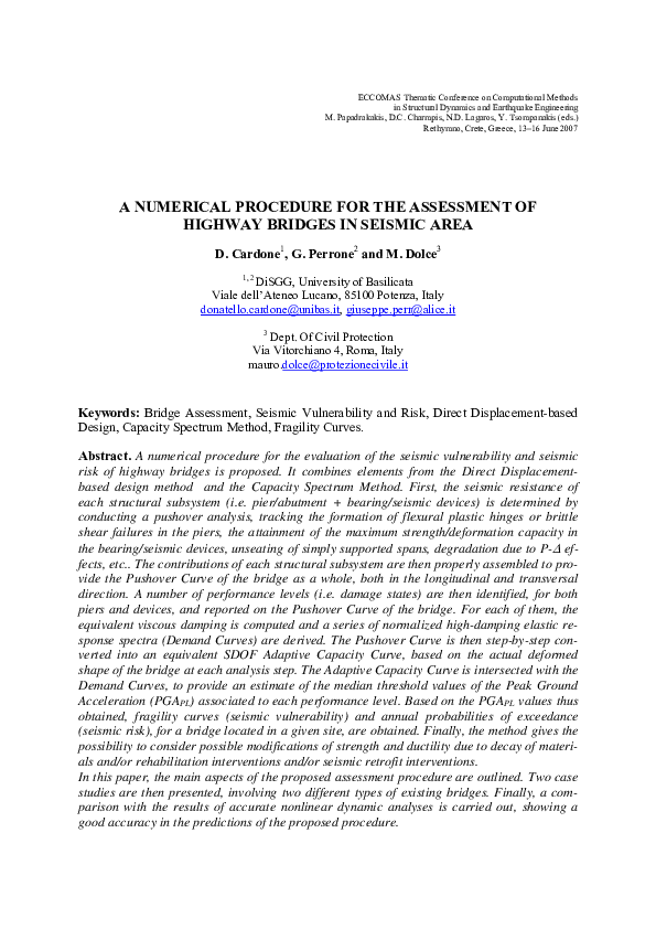 (PDF) A Numerical Procedure for the Assessment of Highway Bridges in ...
