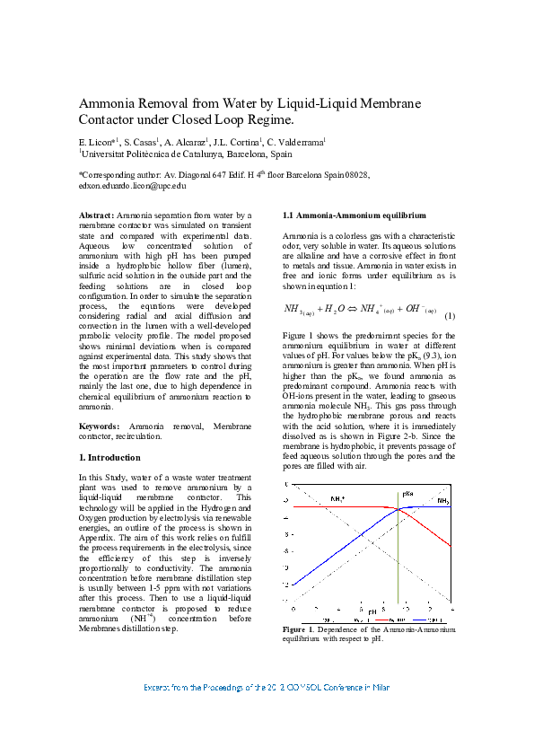 (PDF) Ammonia Removal from Water by Liquid-Liquid Membrane Contactor ...