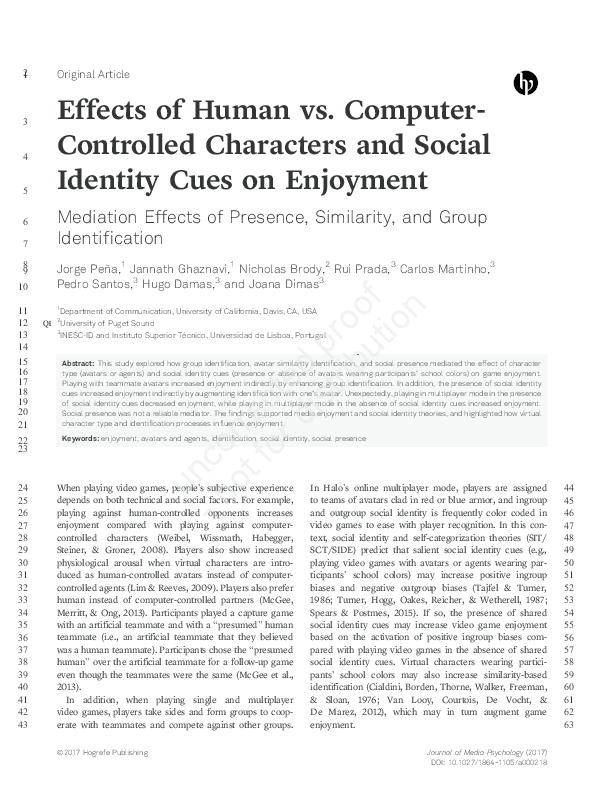 (PDF) Effects of Human vs. Computer Controlled Characters and Social
