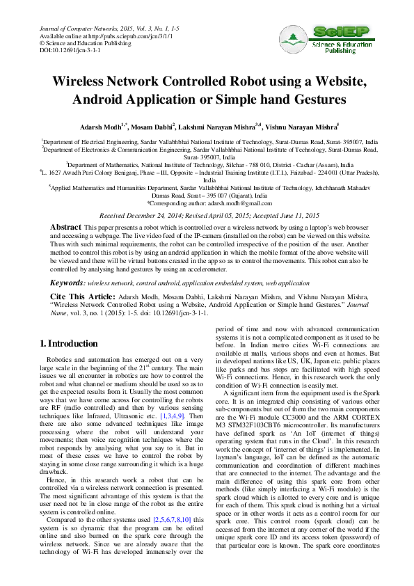 (PDF) Wireless Network Controlled Robot using a Website, Android ...