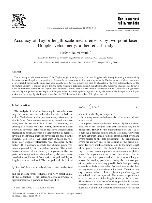 (PDF) Accuracy of Taylor length scale measurements by two-point laser ...