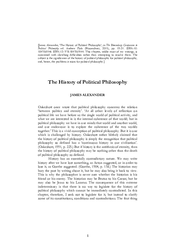 (PDF) The History of Political Philosophy (Bloomsbury Companion to ...