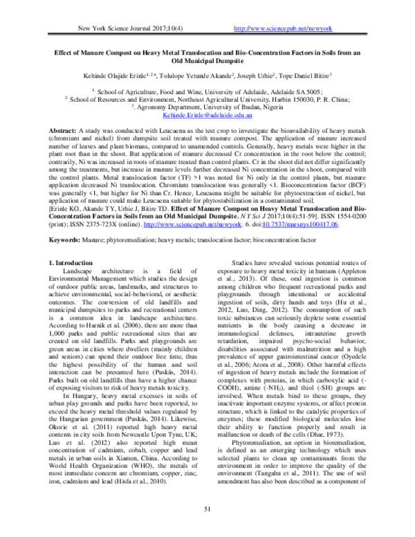 (PDF) Effect of Manure Compost on Heavy Metal Translocation and Bio ...