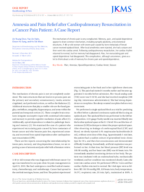 (PDF) Amnesia and Pain Relief after Cardiopulmonary Resuscitation in a