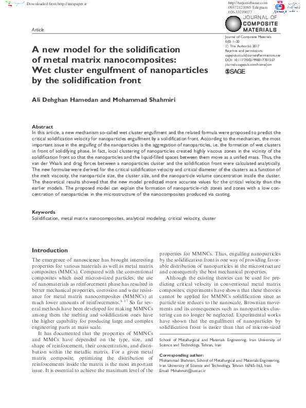 (PDF) A new model for the solidification of metal matrix nanocomposites ...