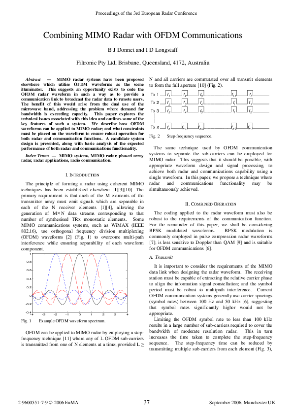 (PDF) Combining MIMO Radar with OFDM Communications