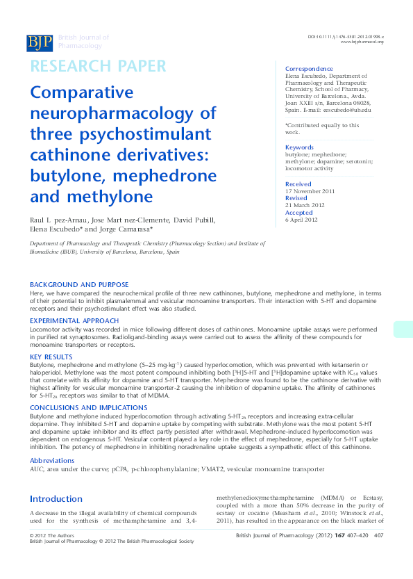 (PDF) Comparative neuropharmacology of three psychostimulant cathinone ...