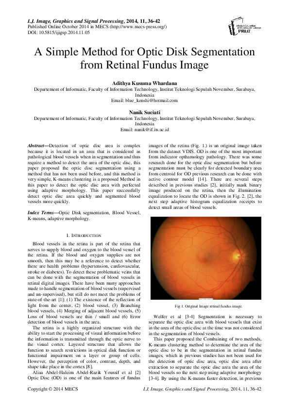 (PDF) A Simple Method for Optic Disk Segmentation from Retinal Fundus Image