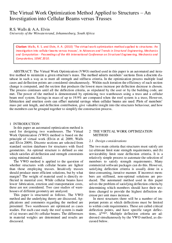 (PDF) The virtual work optimization method applied to structures: An ...
