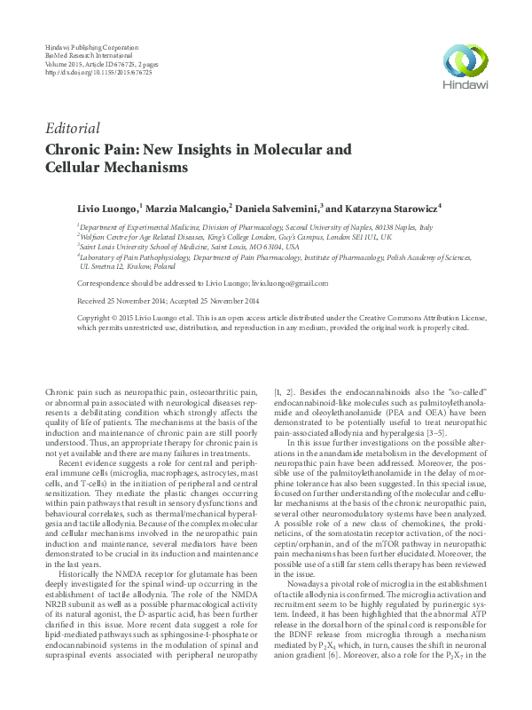 (PDF) Chronic Pain: New Insights in Molecular and Cellular Mechanisms