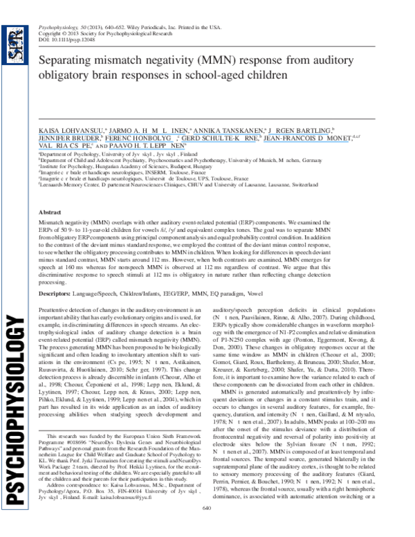 (PDF) Separating mismatch negativity (MMN) response from auditory ...