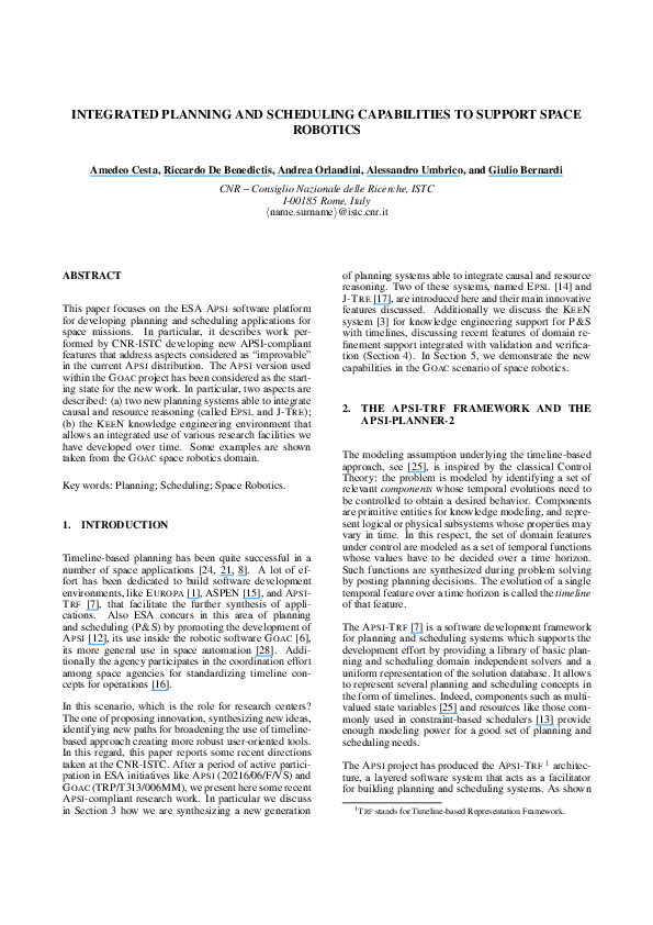 (PDF) Integrated Planning and Scheduling Capabilities to Support Space ...